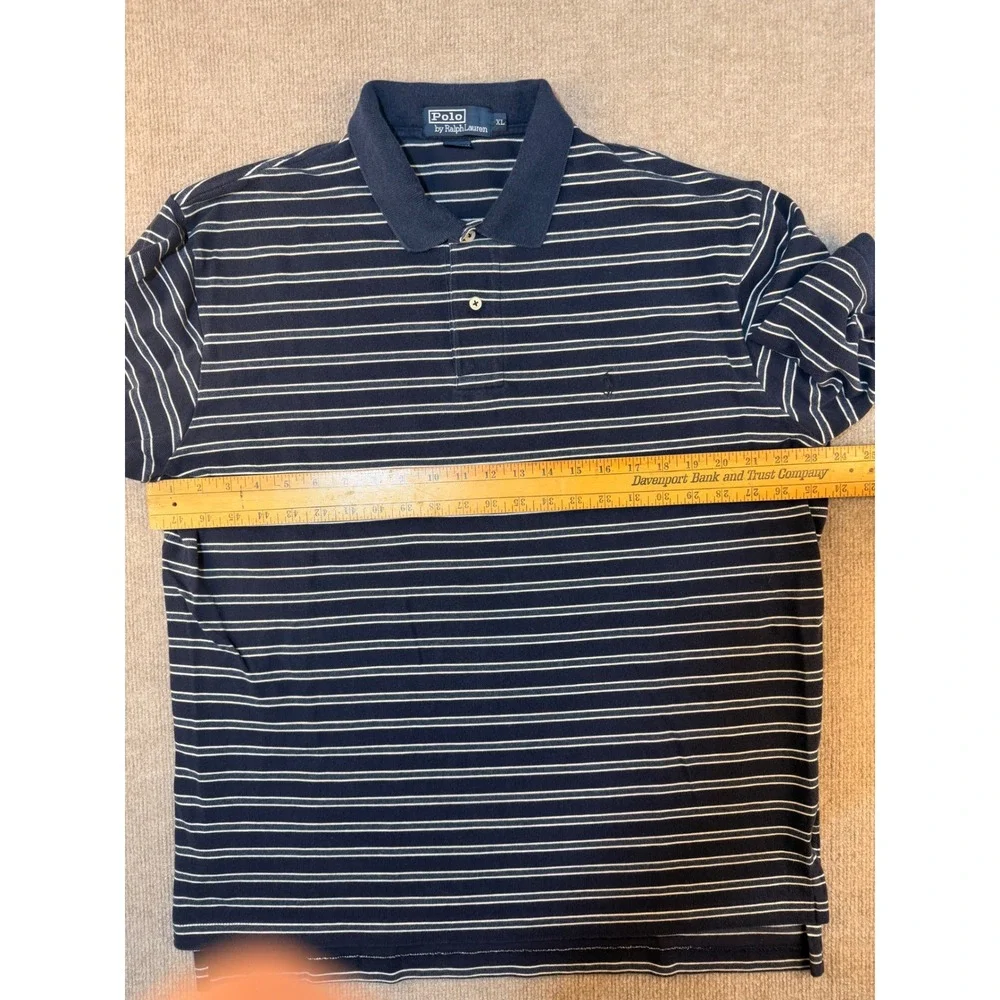 Polo Ralph Lauren Mens XL Navy Blue White Striped Short Sleeve Cotton Polo Shirt